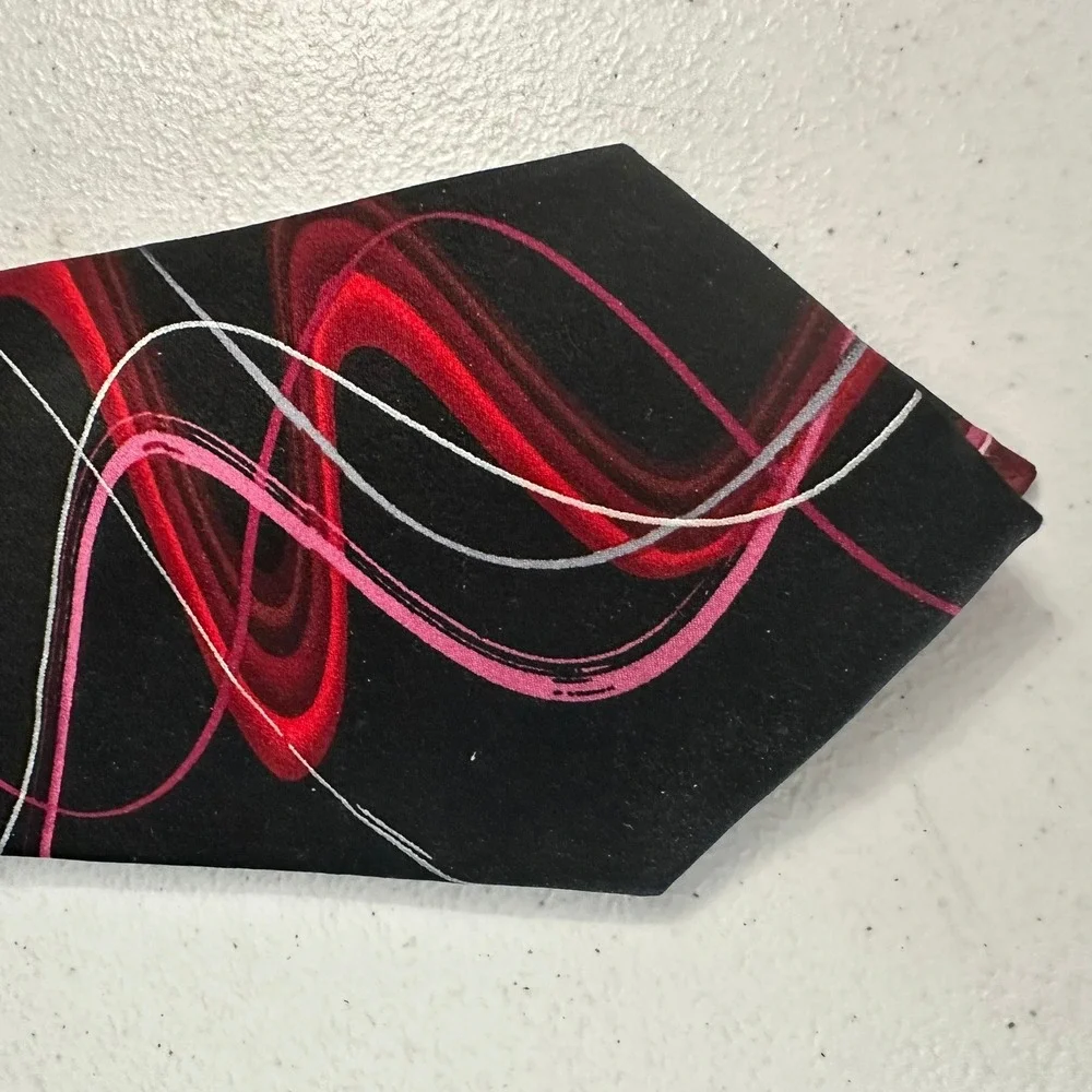 J Garcia Silk Necktie Happy Birthday Collection 62 Black Red Abstract Swirl Tie